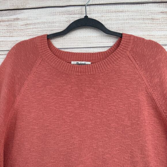 Madewell 3/4 Sleeve Oversized Rough Hem Crew Neck Sweater Women's Medium Pink - Picture 3 of 12